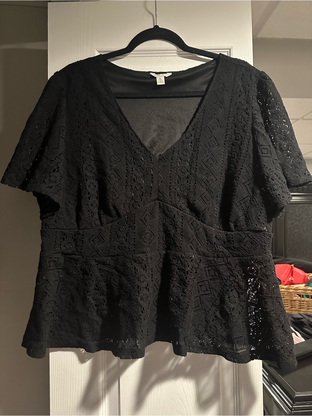 Cato Black Lace Peplum V-Neck Top